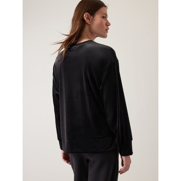 Athleta Womens Retroplush Velvet Crewneck Sweatshirt Black Snap Side size XXS - Picture 2 of 16